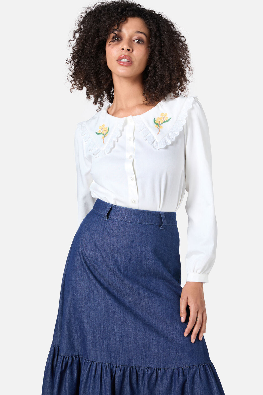 Princess Highway - Wattle Embroidered Blouse - cream