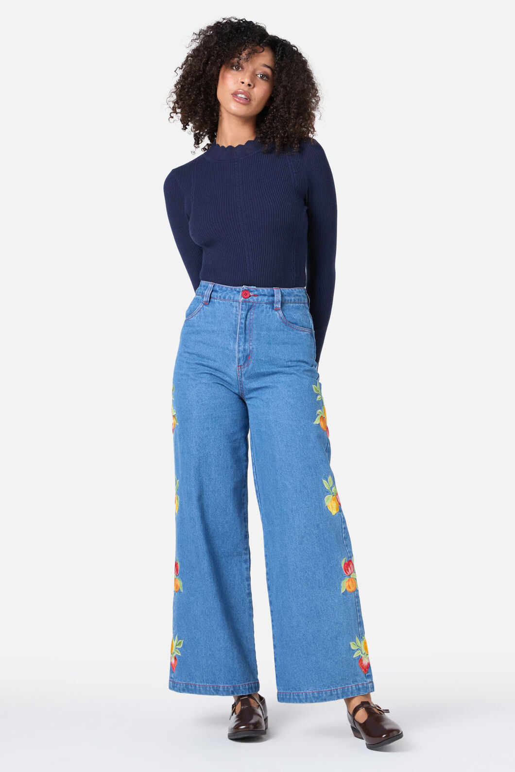 Princess Highway - Fruit Embroidered Denim Jean - blue-denim