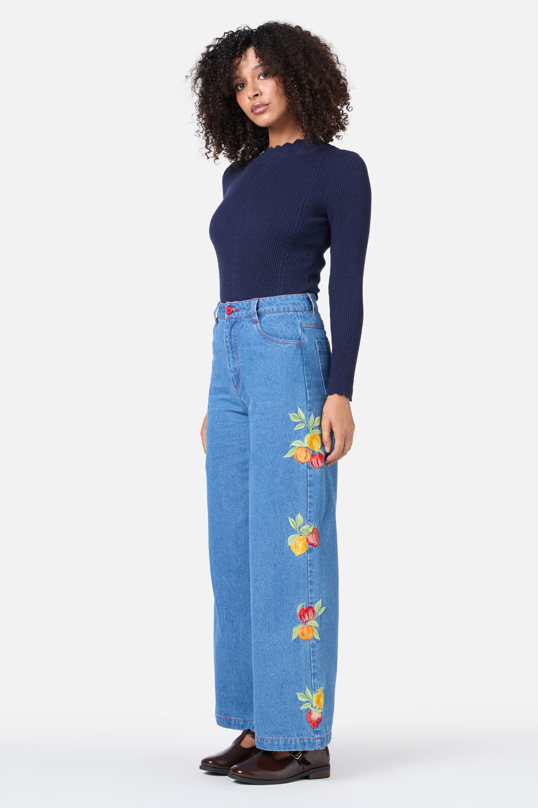 Princess Highway - Fruit Embroidered Denim Jean - blue-denim