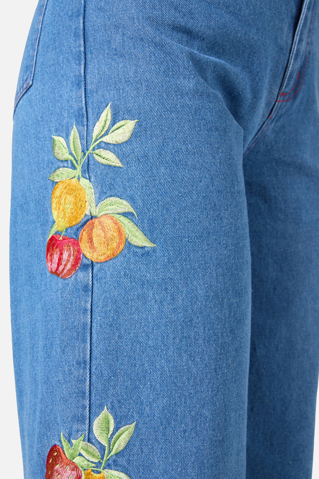 Princess Highway - Fruit Embroidered Denim Jean - blue-denim