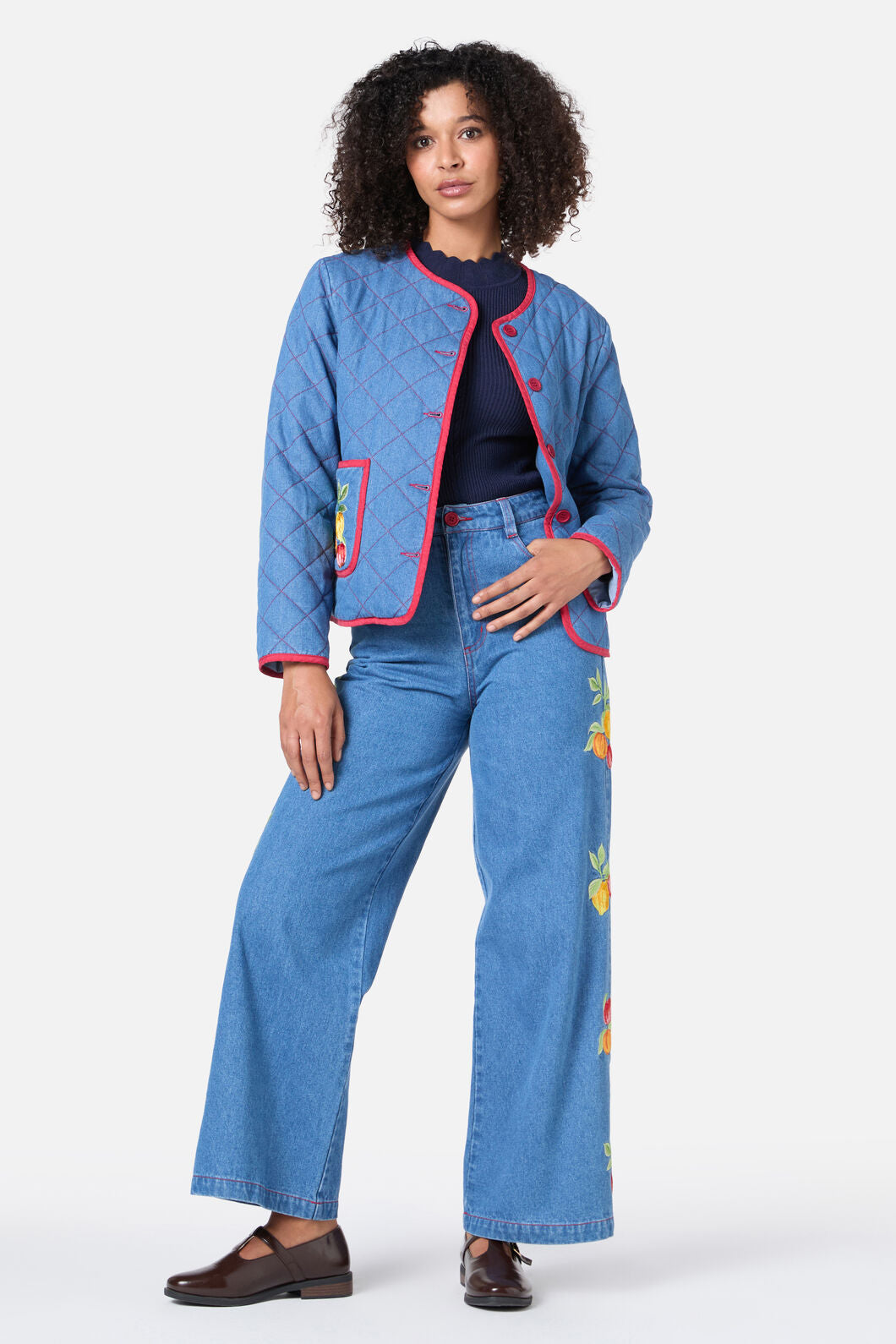 Princess Highway - Fruit Embroidered Denim Jean - blue-denim