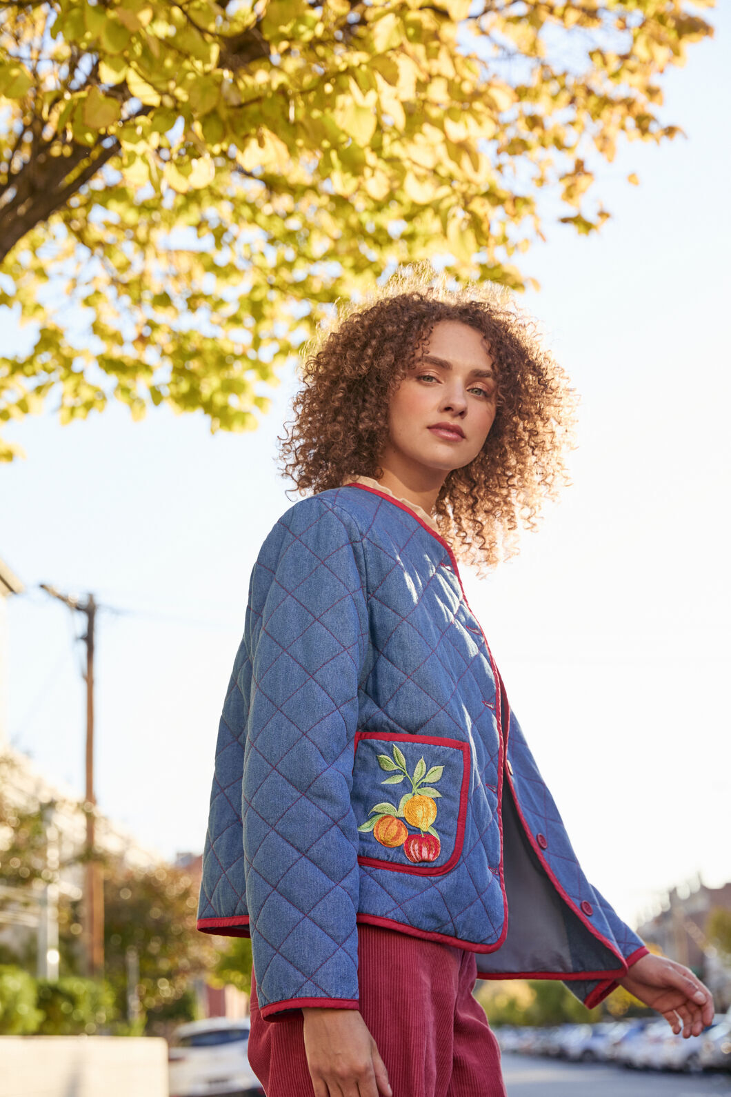 Princess Highway - Fruit Emb Quilted Jacket - blue-denim