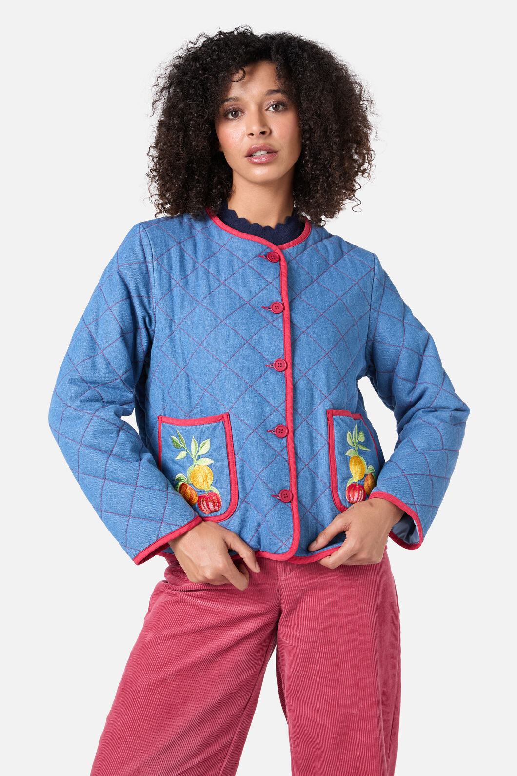 Princess Highway - Fruit Emb Quilted Jacket - blue-denim