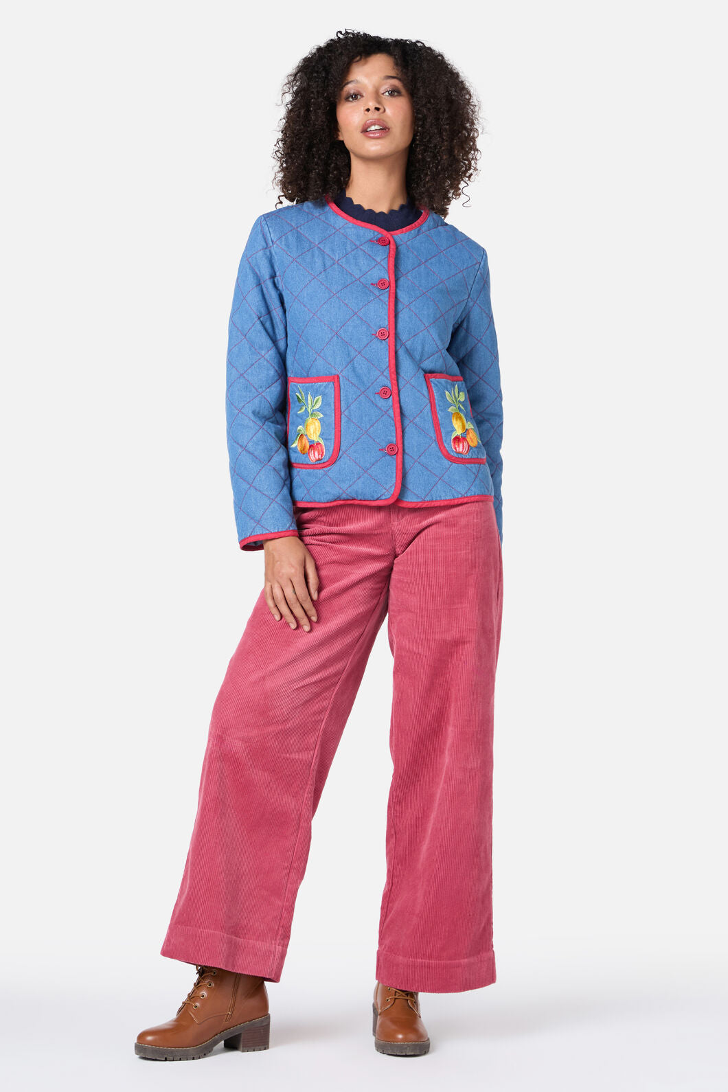 Princess Highway - Fruit Emb Quilted Jacket - blue-denim