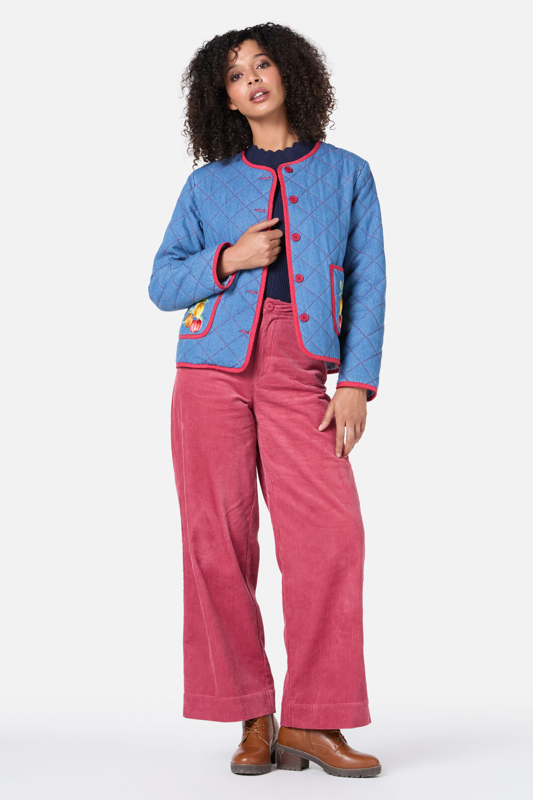 Princess Highway - Fruit Emb Quilted Jacket - blue-denim