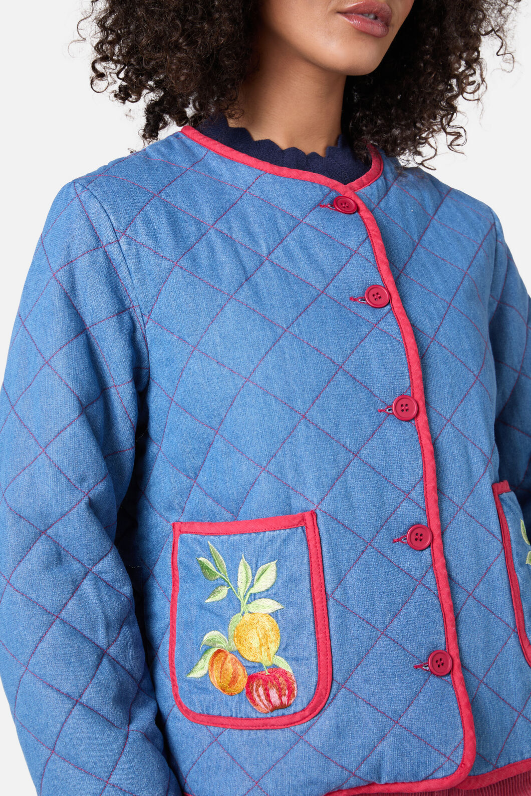 Princess Highway - Fruit Emb Quilted Jacket - blue-denim