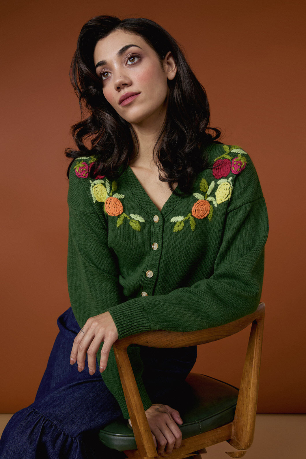 Princess Highway - Fruit Embroidered Cardigan - green