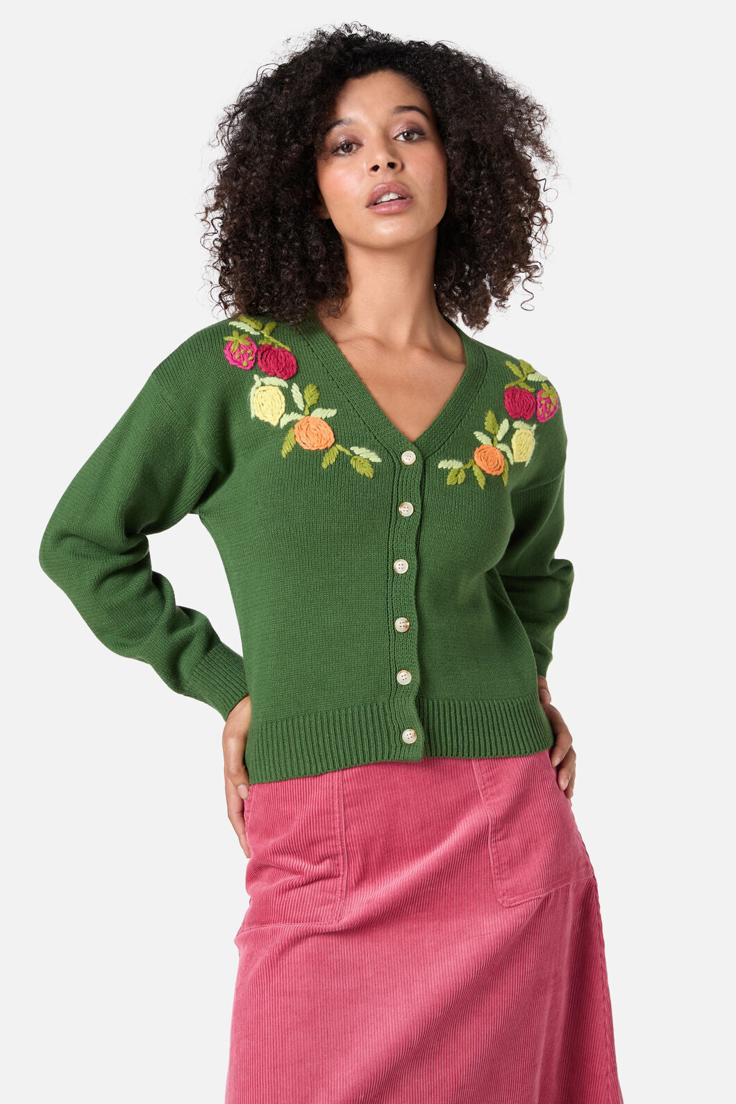 Princess Highway - Fruit Embroidered Cardigan - green