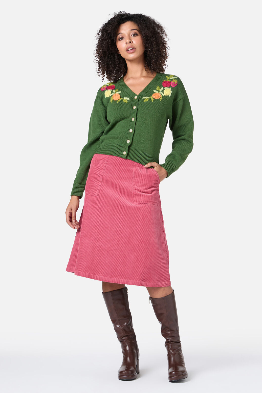 Princess Highway - Fruit Embroidered Cardigan - green