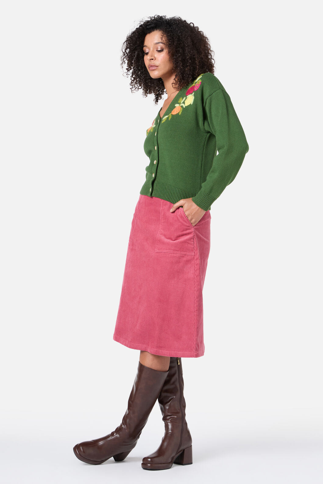 Princess Highway - Fruit Embroidered Cardigan - green