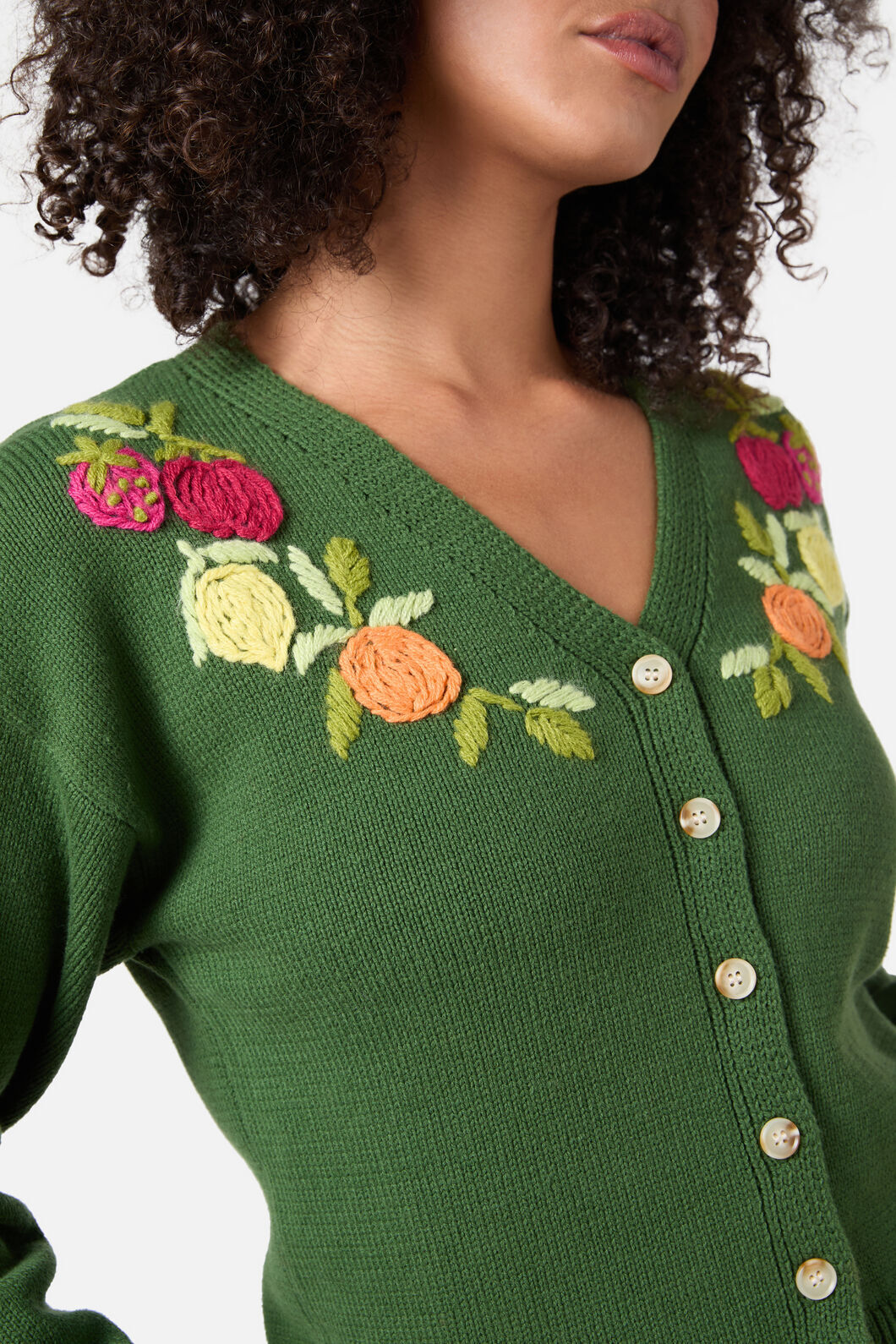 Princess Highway - Fruit Embroidered Cardigan - green