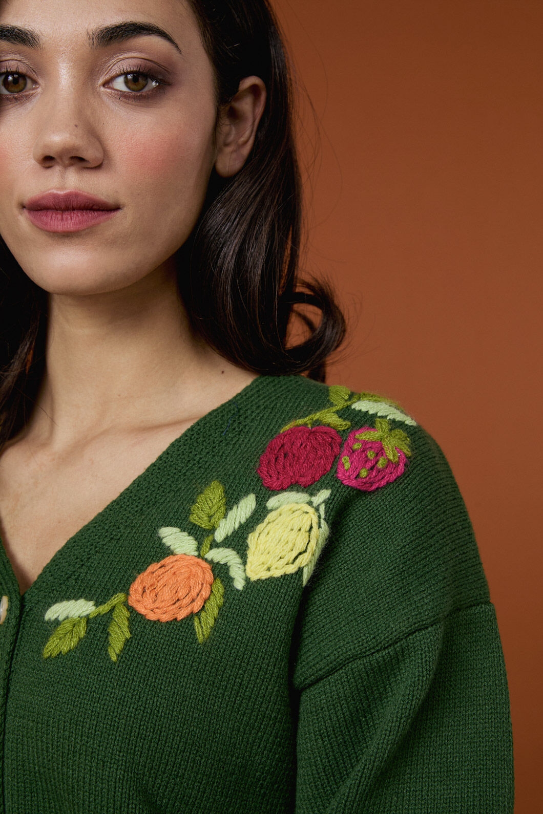 Princess Highway - Fruit Embroidered Cardigan - green