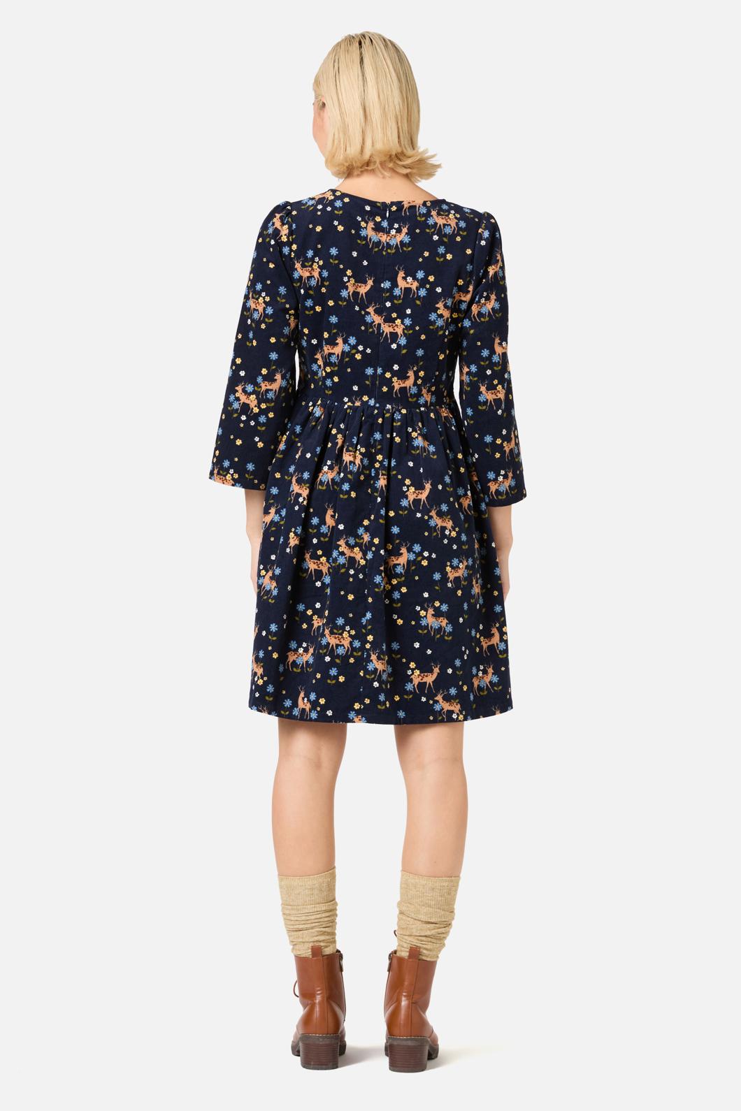 Princess Highway - Meadow Deer Cord Sleeved Dress - navy