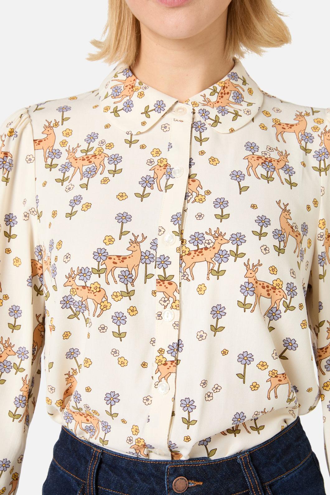 Princess Highway - Meadow Deer Long Sleeve Blouse - cream