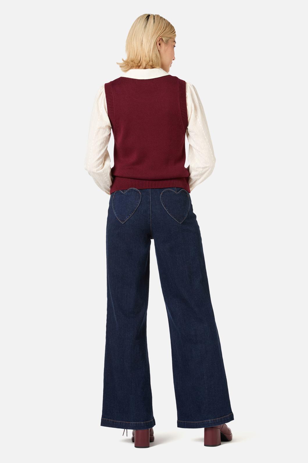 Princess Highway - Deer Embroidered Knit Vest - burgundy