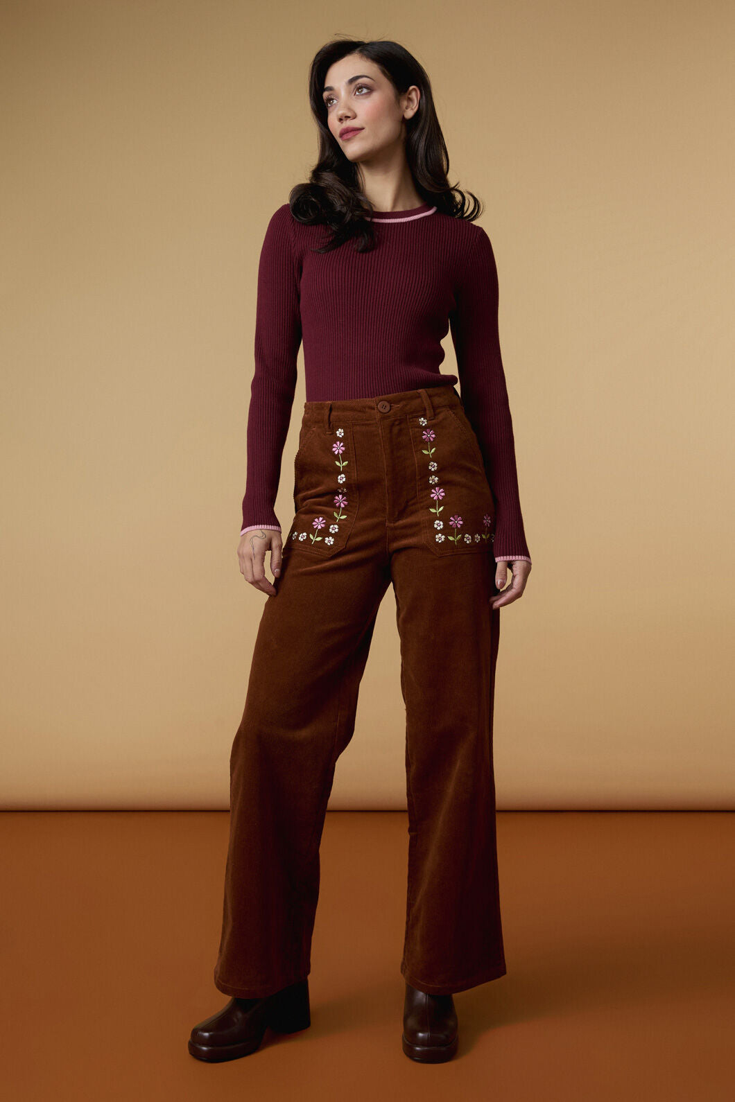 Princess Highway - Meadow Embroidered Cord Jean - toffee