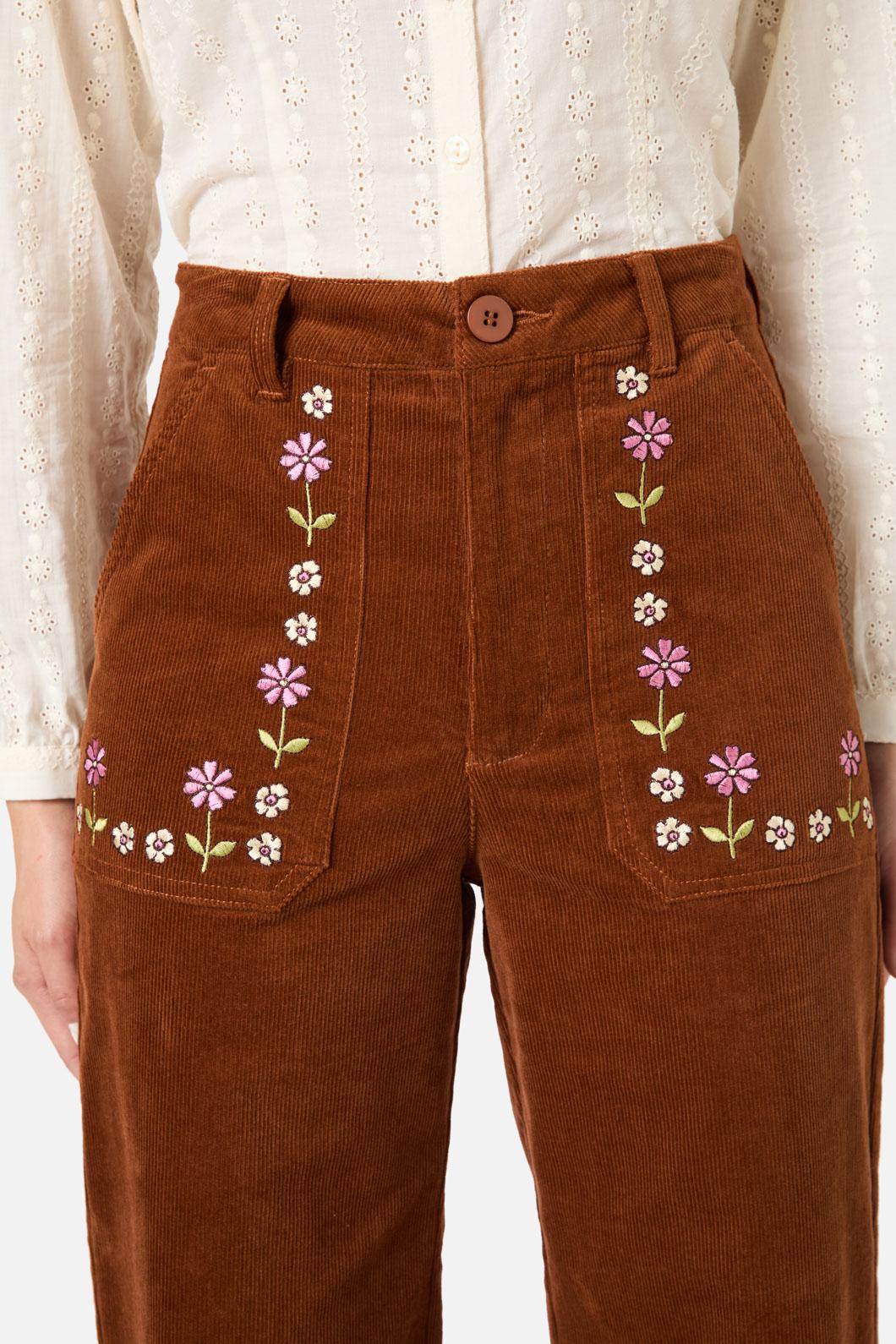Princess Highway - Meadow Embroidered Cord Jean - toffee