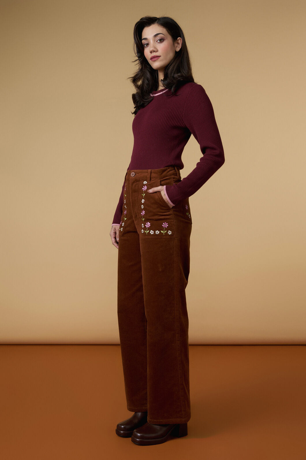 Princess Highway - Meadow Embroidered Cord Jean - toffee