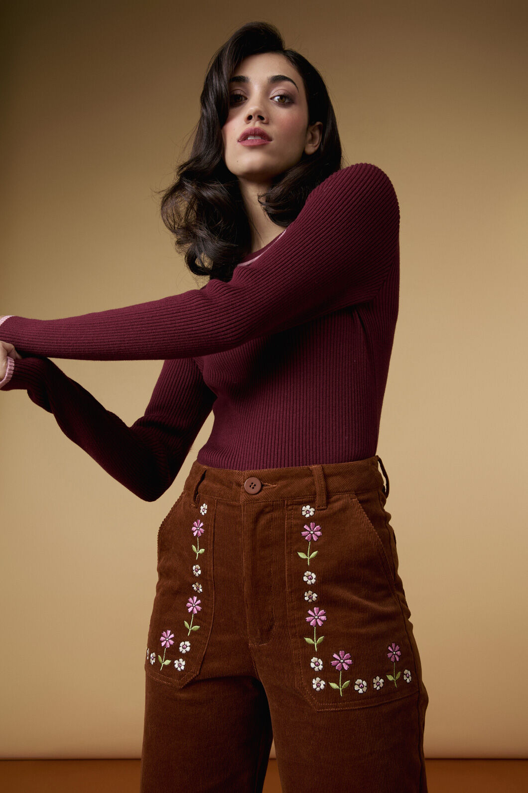 Princess Highway - Meadow Embroidered Cord Jean - toffee