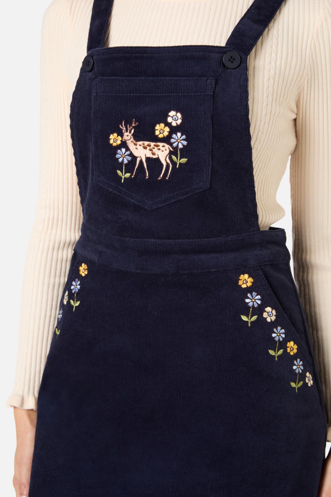 Princess Highway - Deer Embroidered Cord Pinny - navy