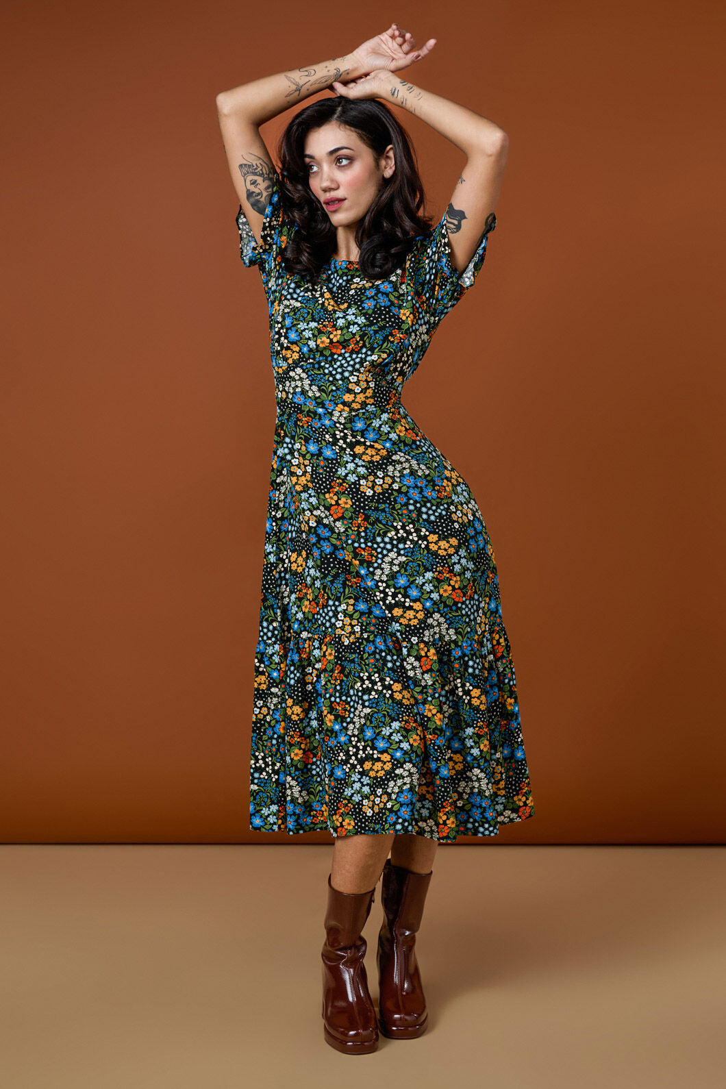 Princess Highway - Ada 90's Floral Midi Dress - blue