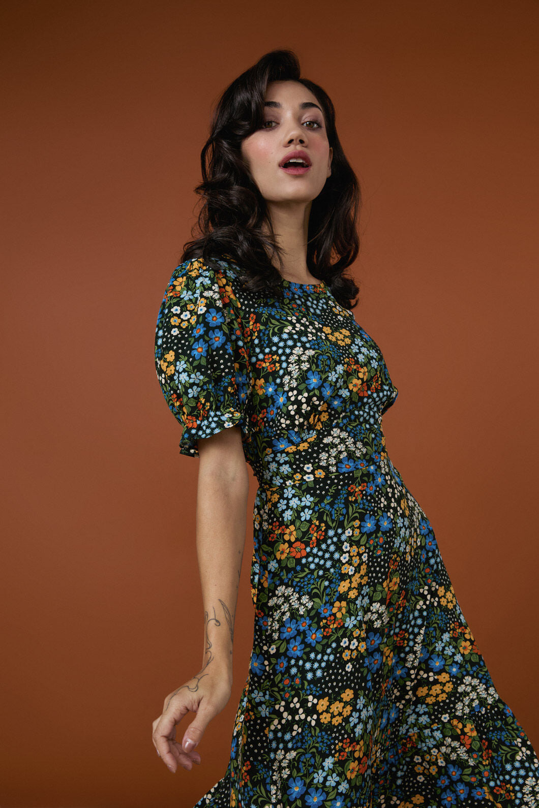 Princess Highway - Ada 90's Floral Midi Dress - blue