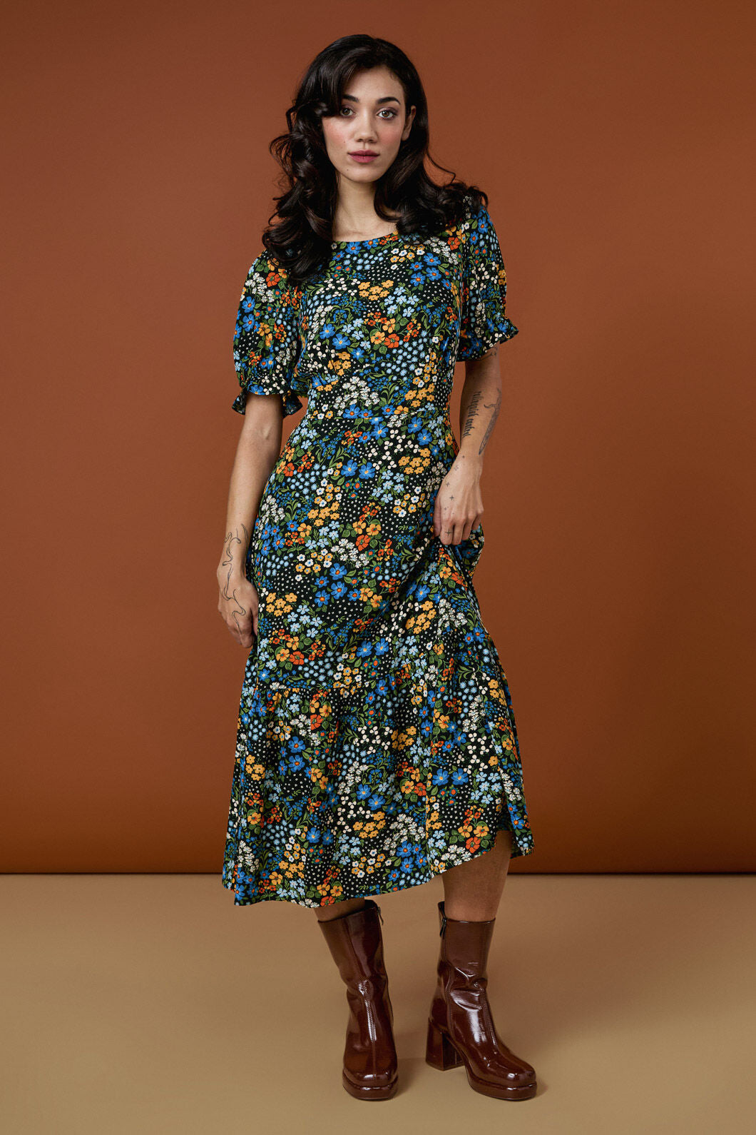 Princess Highway - Ada 90's Floral Midi Dress - blue