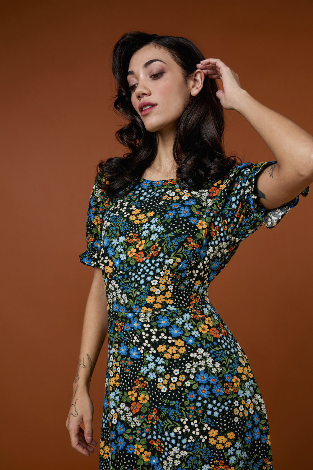 Princess Highway - Ada 90's Floral Midi Dress - blue