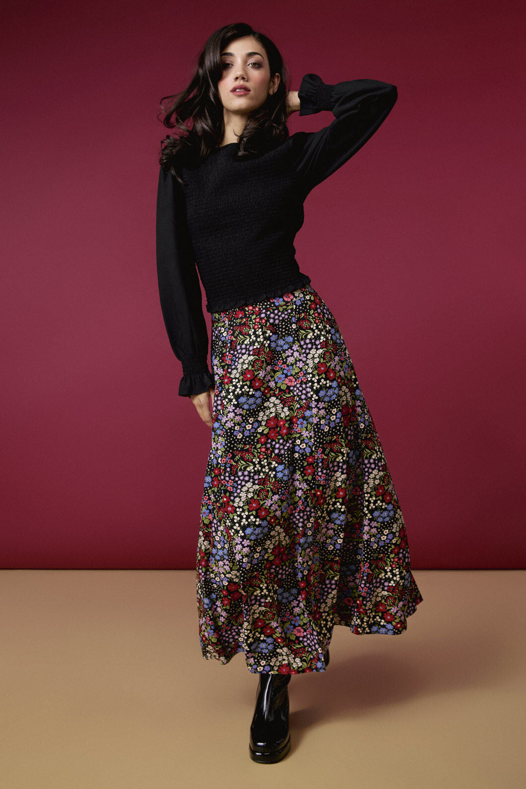 Princess Highway - Ada 90's Floral Midi Skirt - red