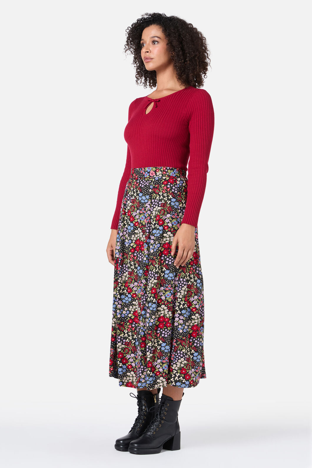Princess Highway - Ada 90's Floral Midi Skirt - red