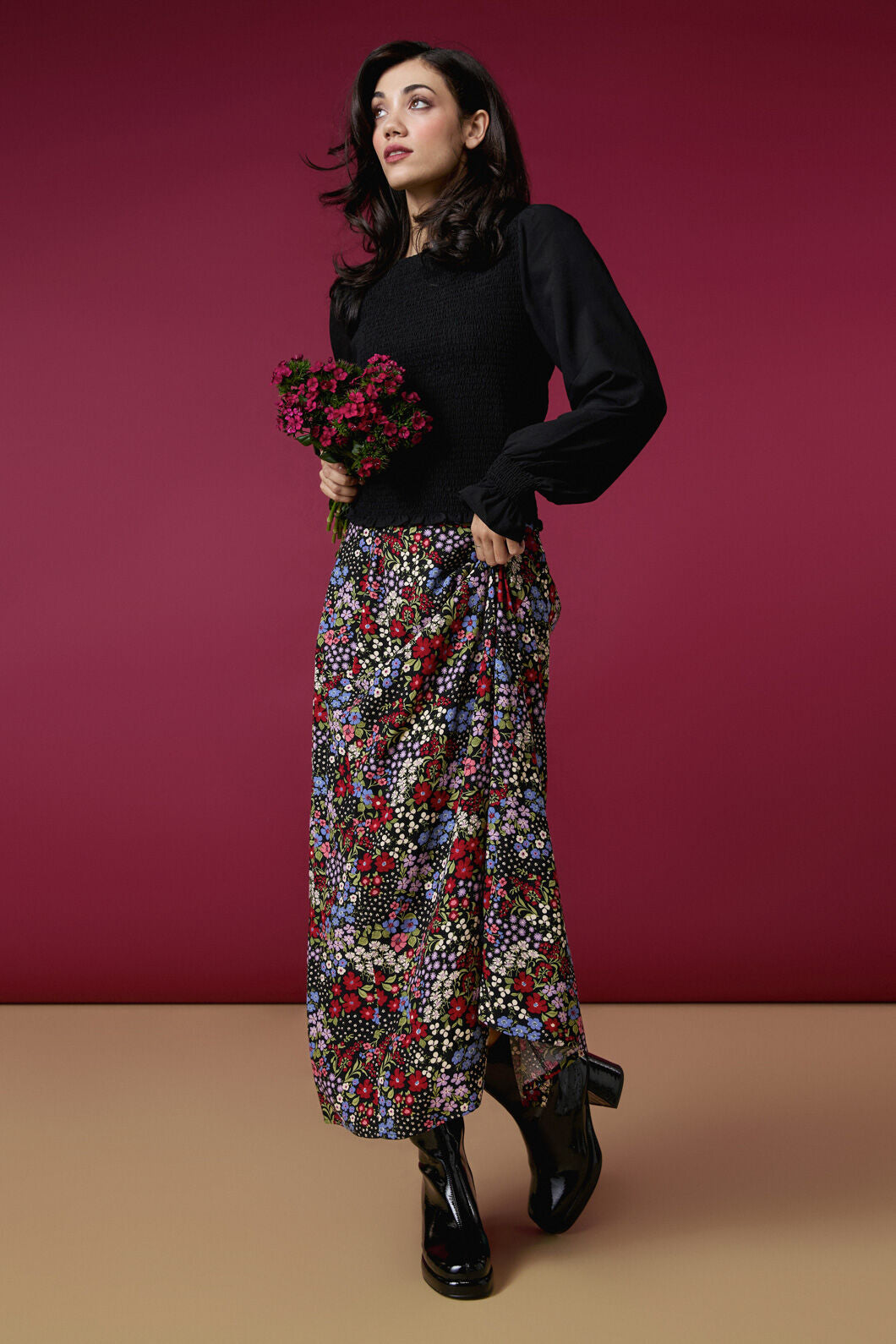 Princess Highway - Ada 90's Floral Midi Skirt - red