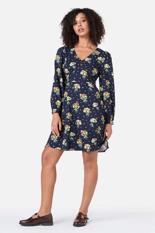 Princess Highway - Lucia Floral Sleeved Dress - navy