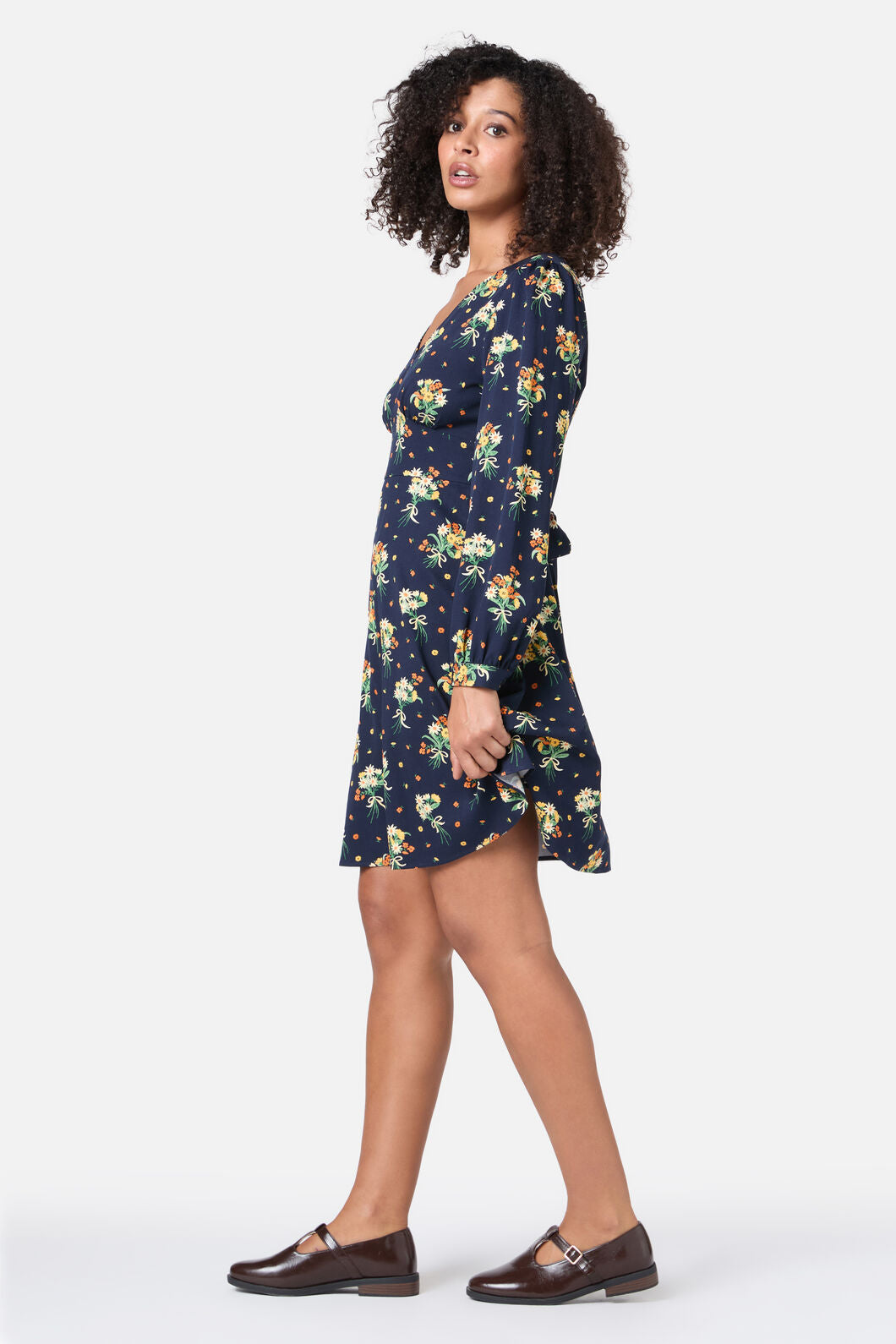 Princess Highway - Lucia Floral Sleeved Dress - navy