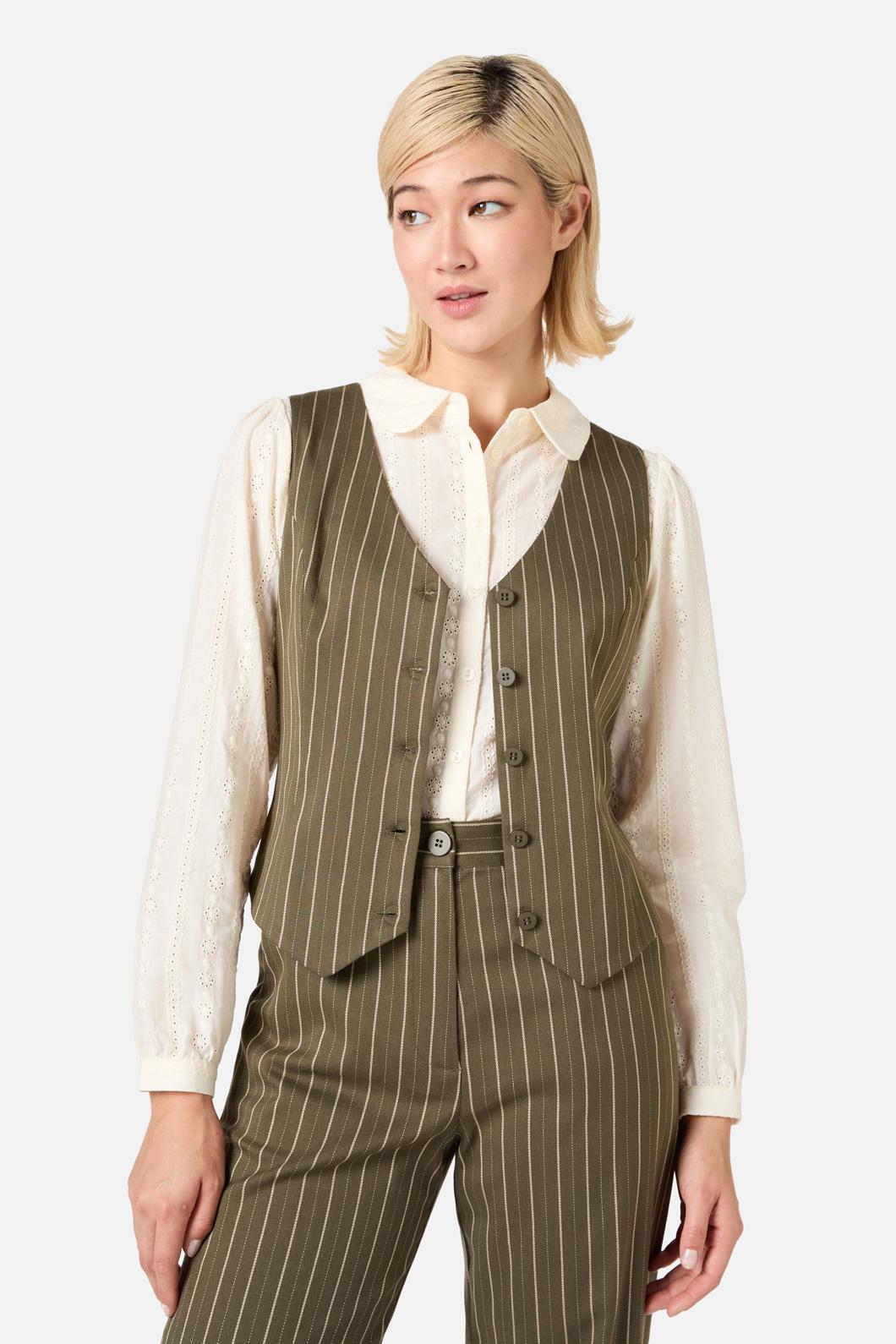Princess Highway - Abby Pinstripe V-Neck Vest - olive