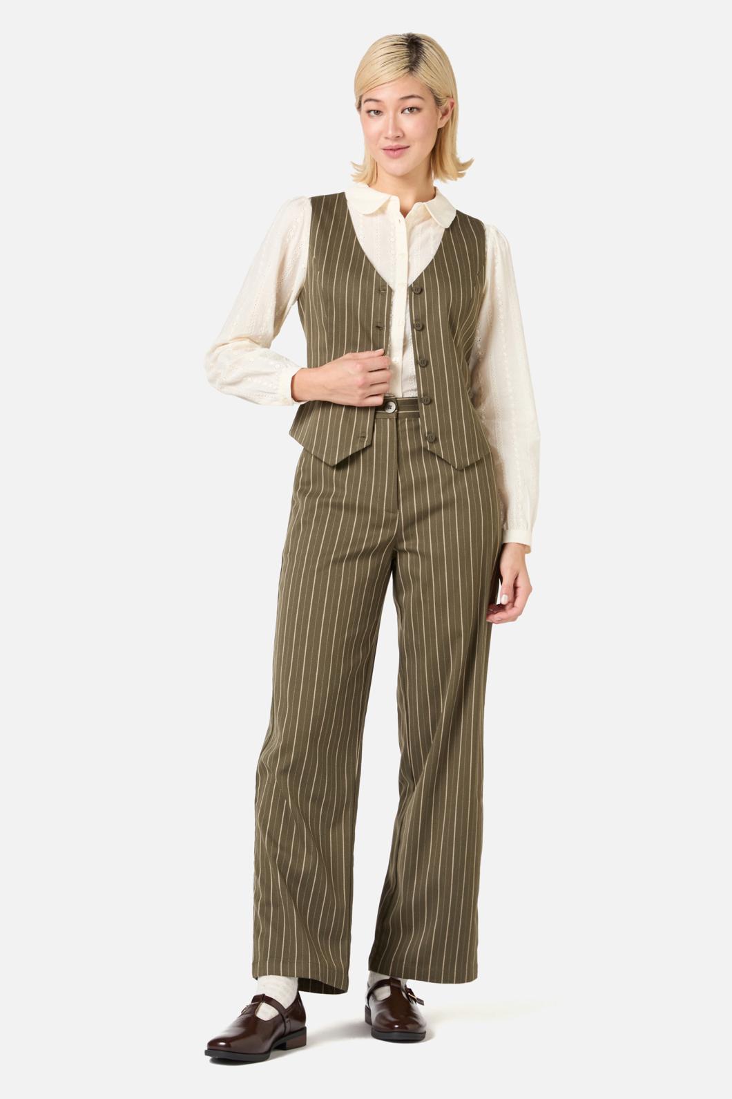 Princess Highway - Abby Pinstripe V-Neck Vest - olive