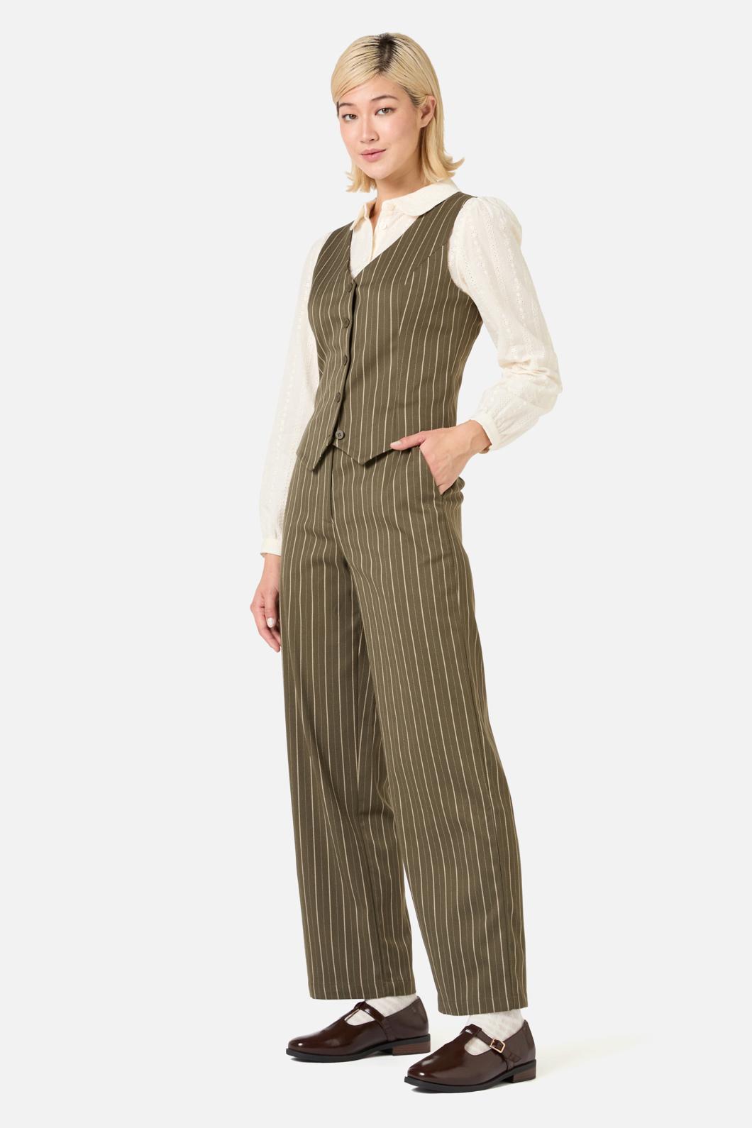Princess Highway - Abby Pinstripe V-Neck Vest - olive