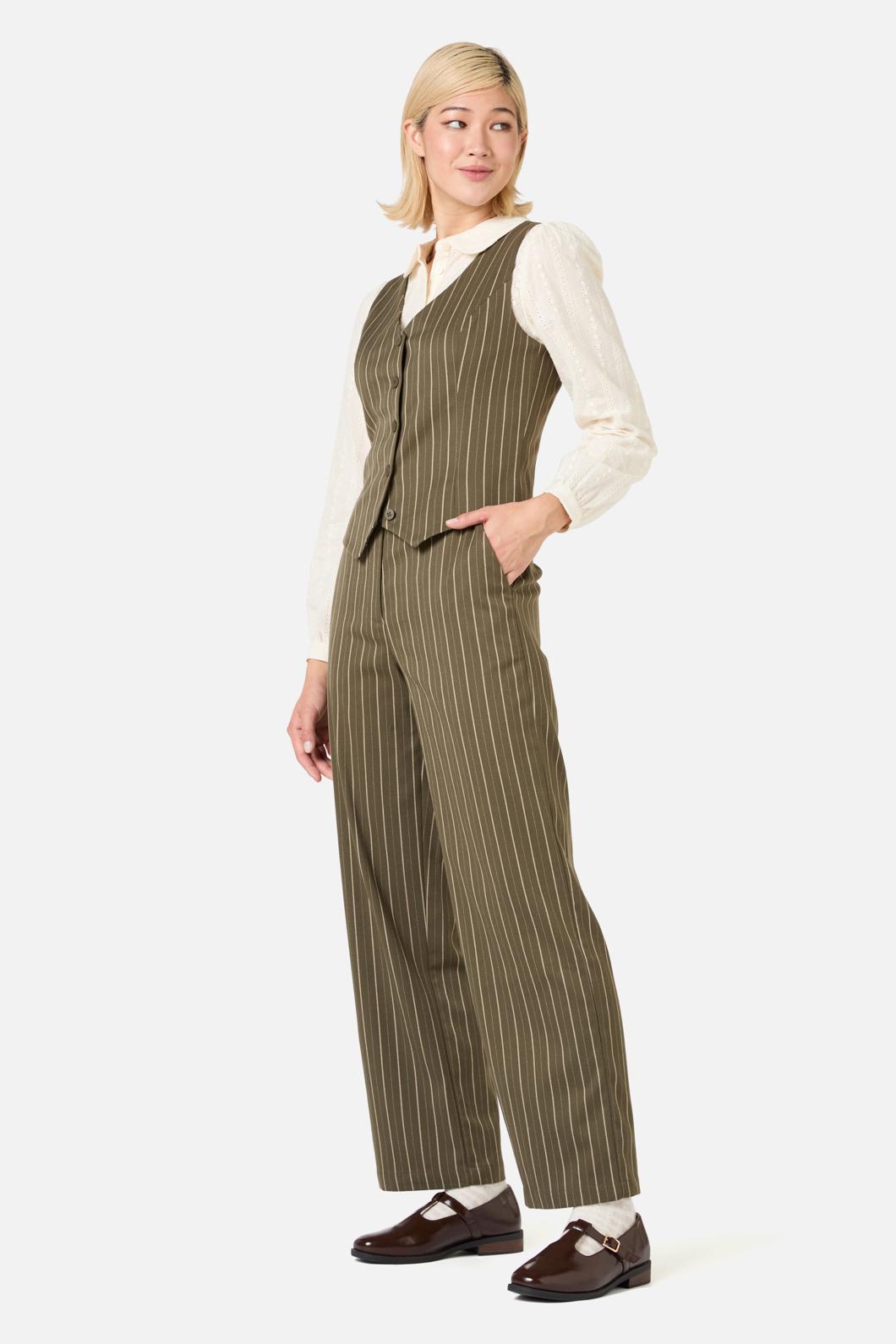 Princess Highway - Abby Pinstripe V-Neck Vest - olive