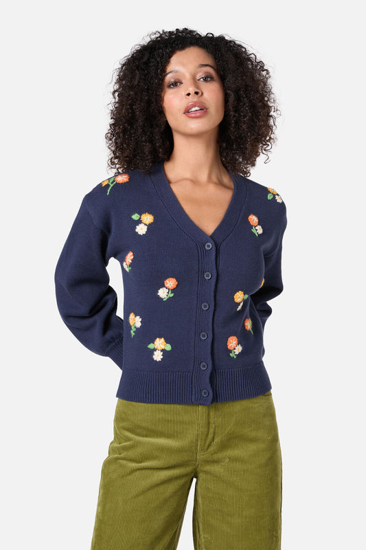 Princess Highway - Blossom Embroidered Cardigan - navy