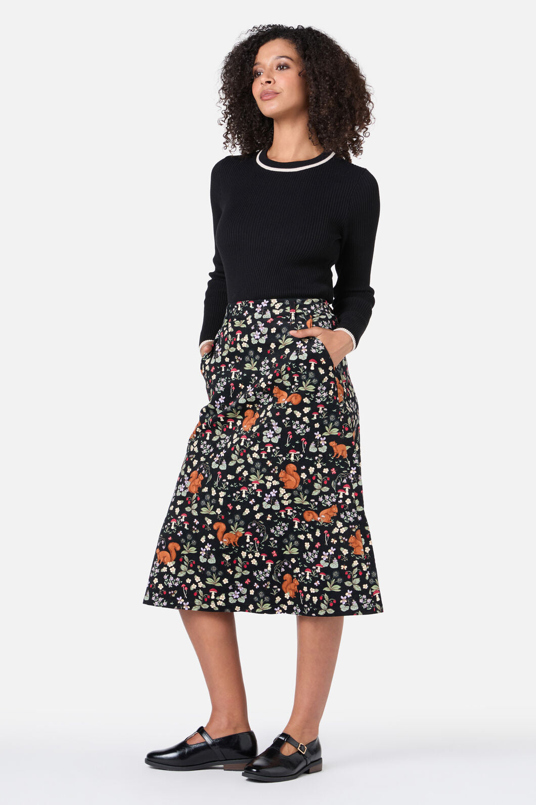 Princess Highway - Squirrel Away Cord Midi Skirt - black