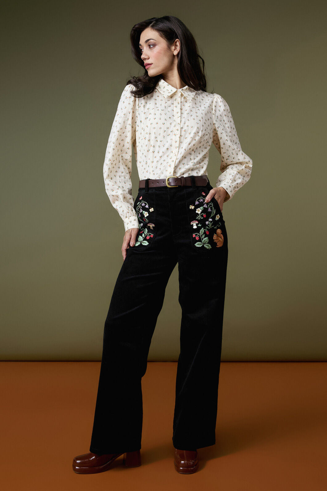 Princess Highway - Forest Embroidered Cord Jean - black