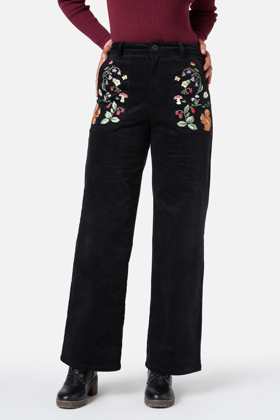 Princess Highway - Forest Embroidered Cord Jean - black