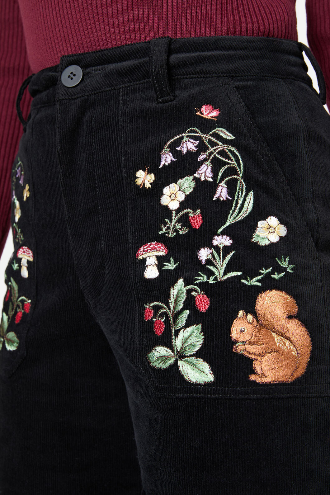 Princess Highway - Forest Embroidered Cord Jean - black