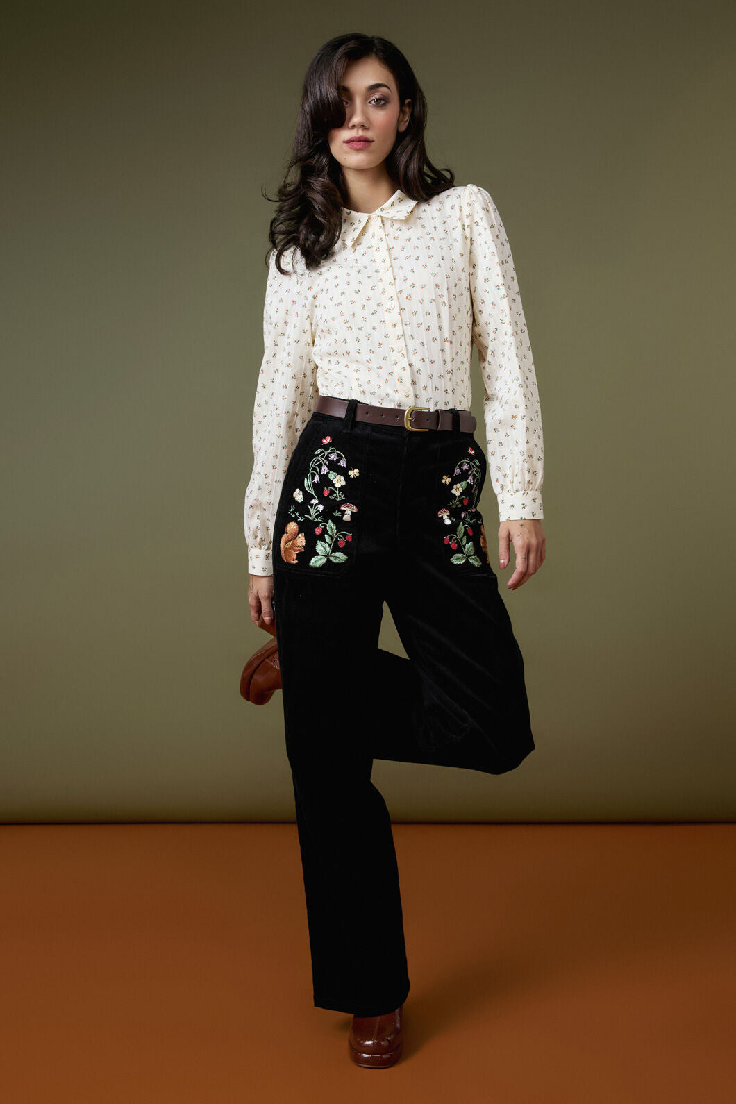 Princess Highway - Forest Embroidered Cord Jean - black