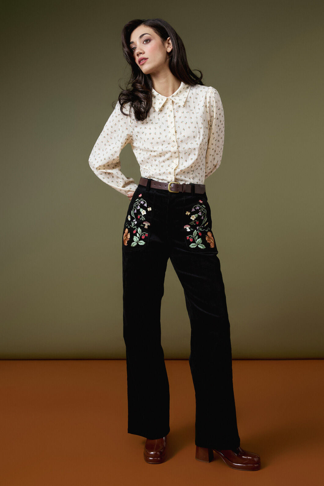 Princess Highway - Forest Embroidered Cord Jean - black