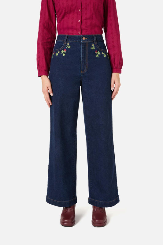 Princess Highway - Rose Bud Embroidered Jean - blue-denim