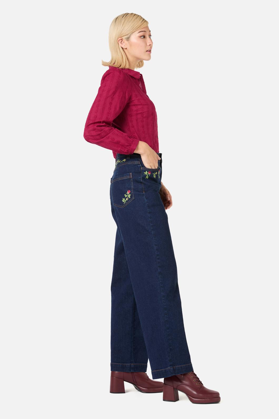 Princess Highway - Rose Bud Embroidered Jean - blue-denim