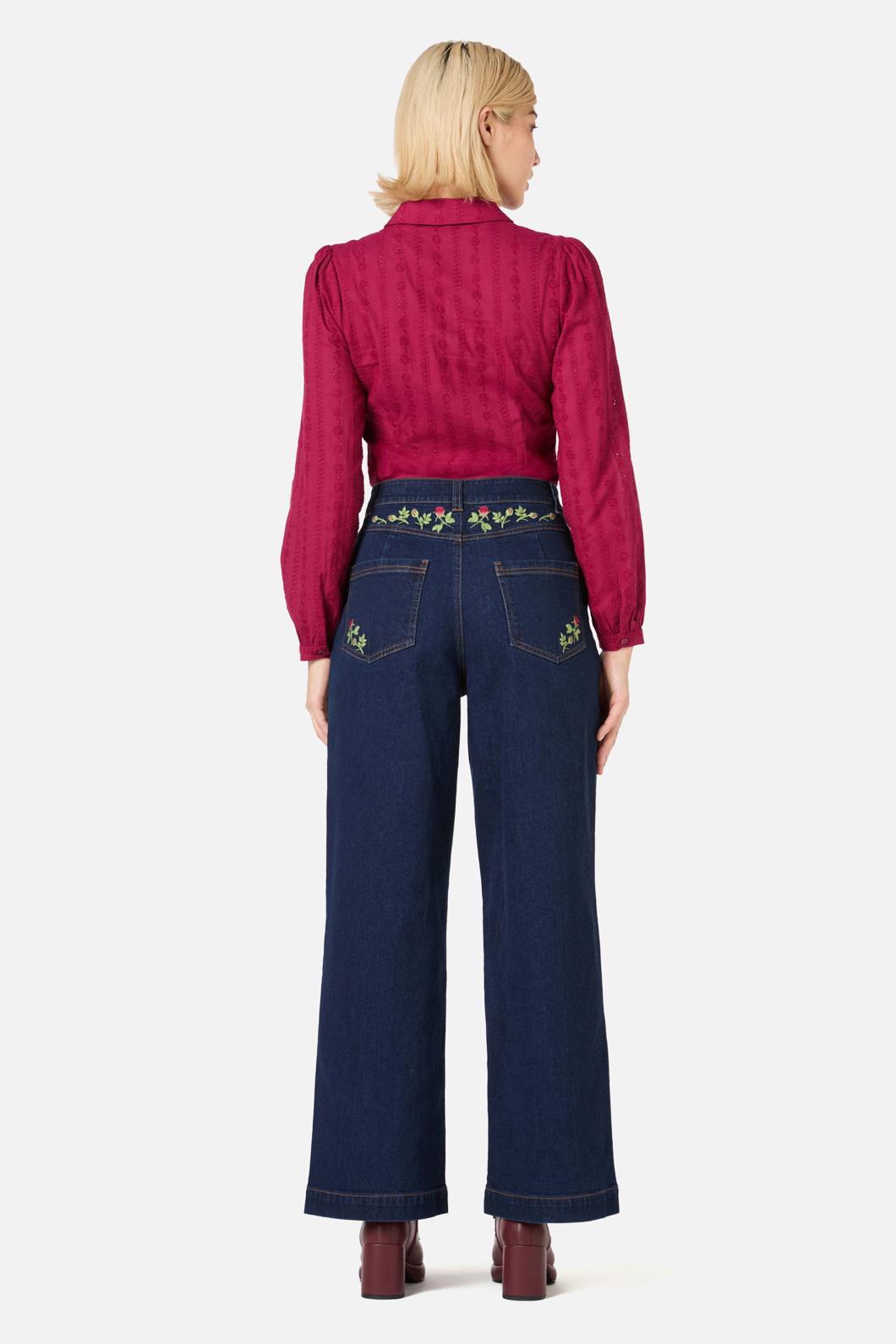 Princess Highway - Rose Bud Embroidered Jean - blue-denim
