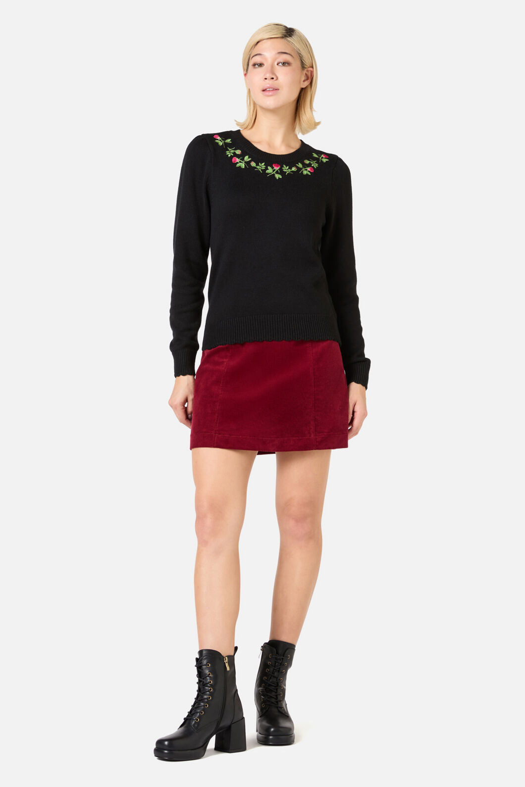 Princess Highway - Rose Bud Embroidered Jumper - black