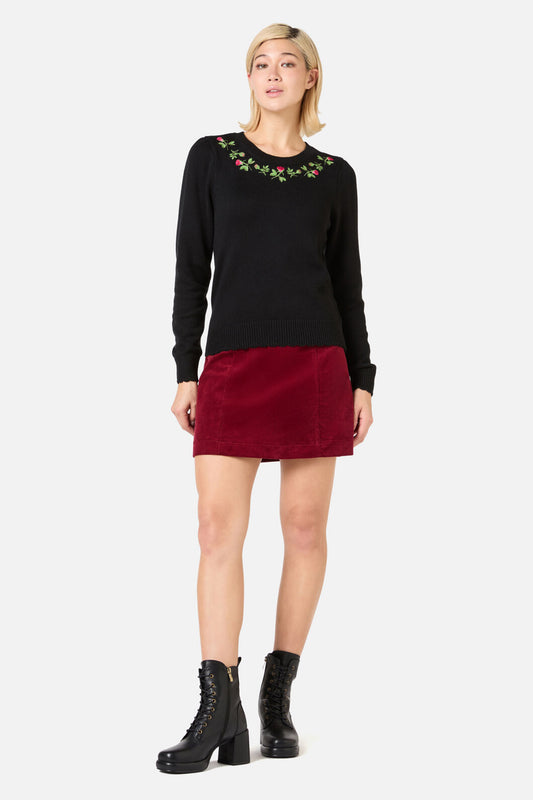 Princess Highway - Rose Bud Embroidered Jumper - black