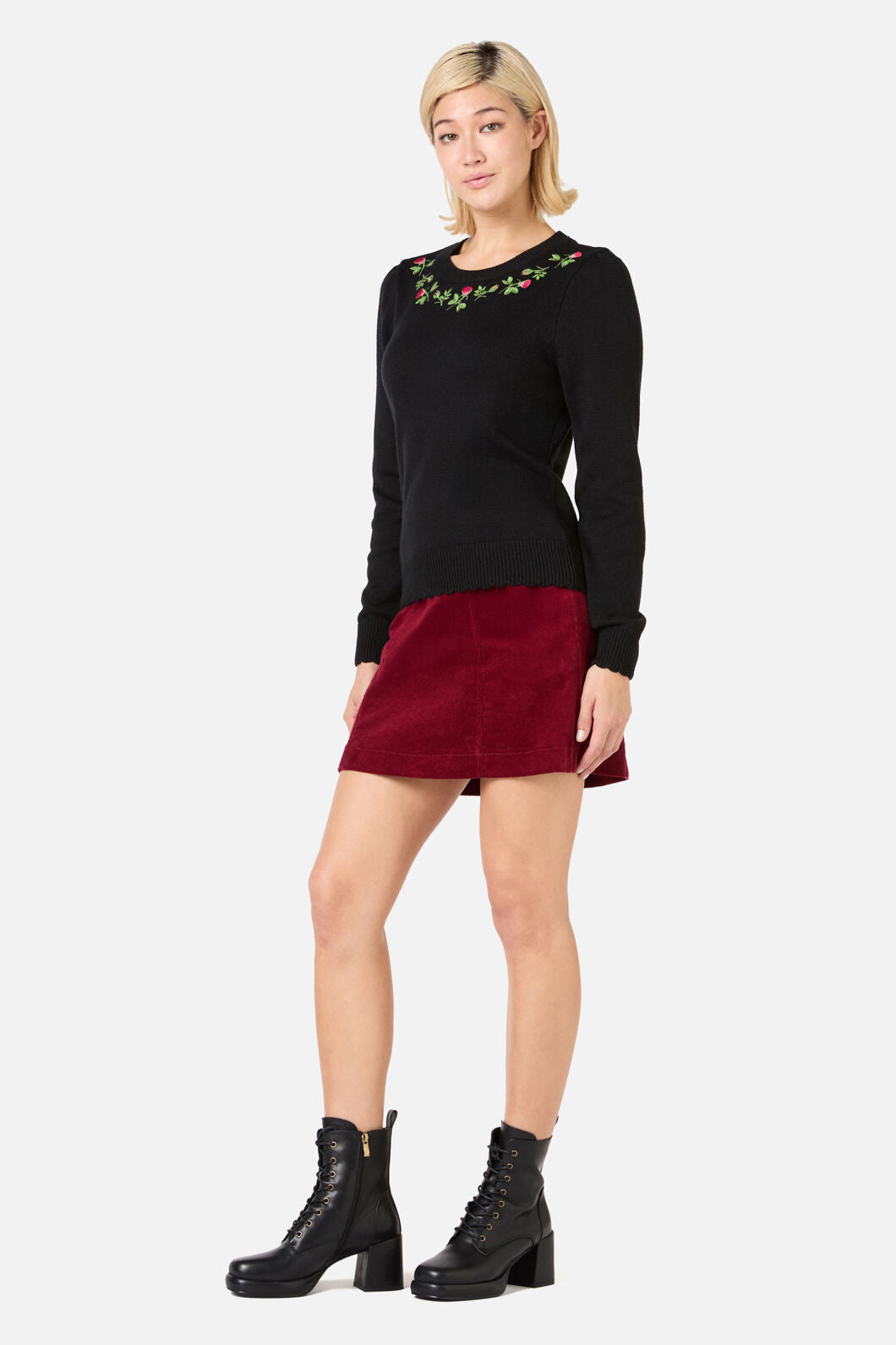 Princess Highway - Rose Bud Embroidered Jumper - black